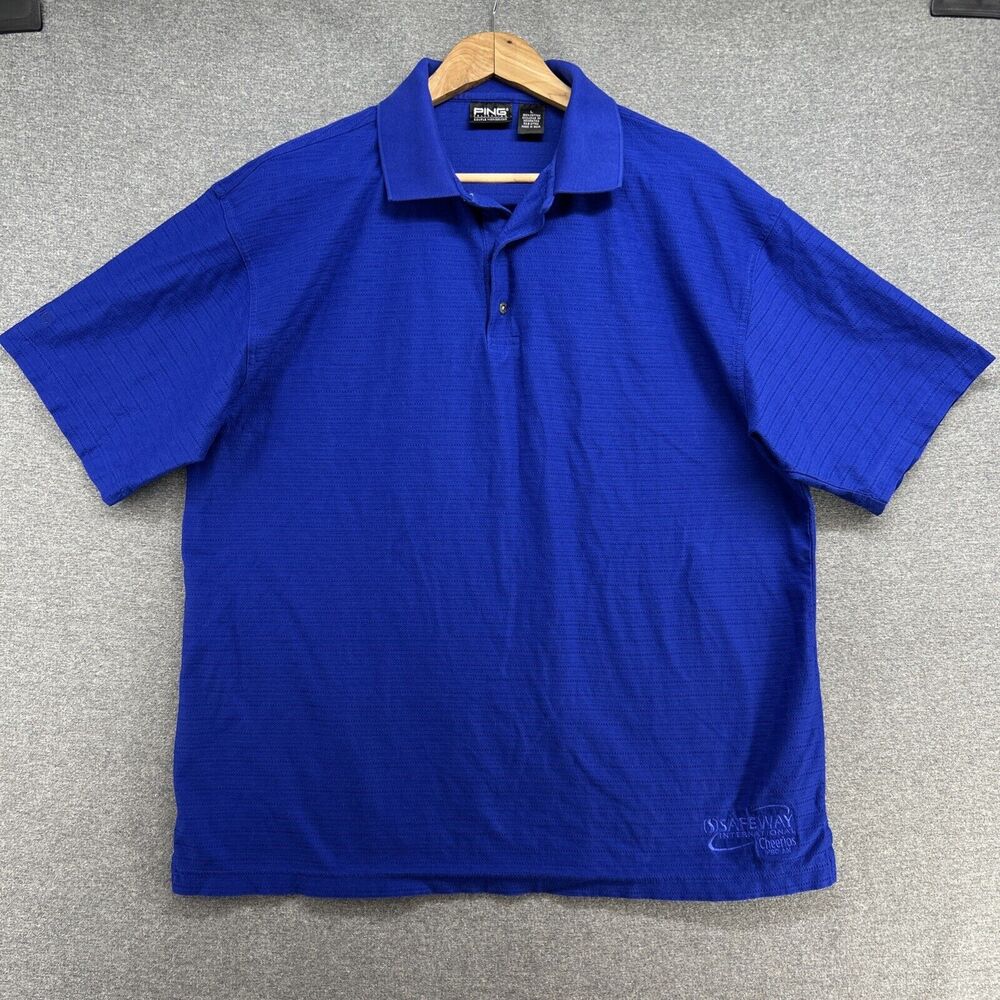 Vintage PING Golf Polo Shirt Men Large Blue Safeway Cheerios Pro Am Short Sleeve